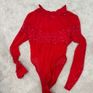 Red One Piece with Rhinestone bodysuit
